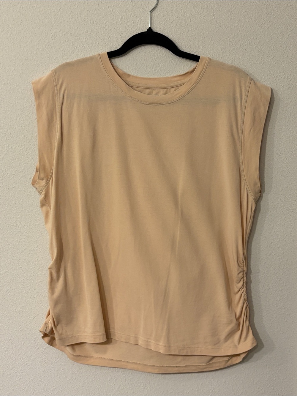 Wonderly Sleeveless Side-Ruched Tank in Beige